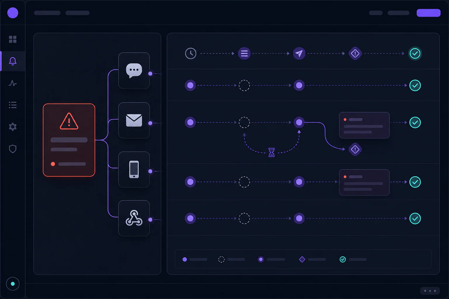 TEMIRIN alert delivery ledger mockup showing one notification, timed provider attempts, retries, sanitized errors, and a final auditable state.