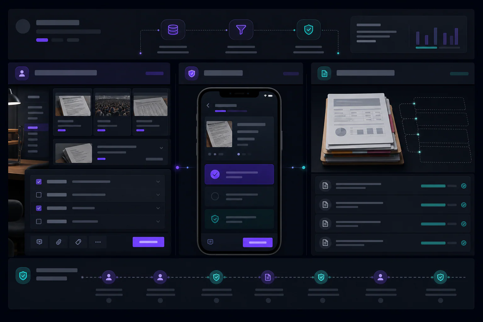 TEMIRIN branded product mockup for Manual Review, In-App Approval and Paper Orders for Polymarket, showing manual review desk, in-app approval record, paper-order ledger, evidence cards.