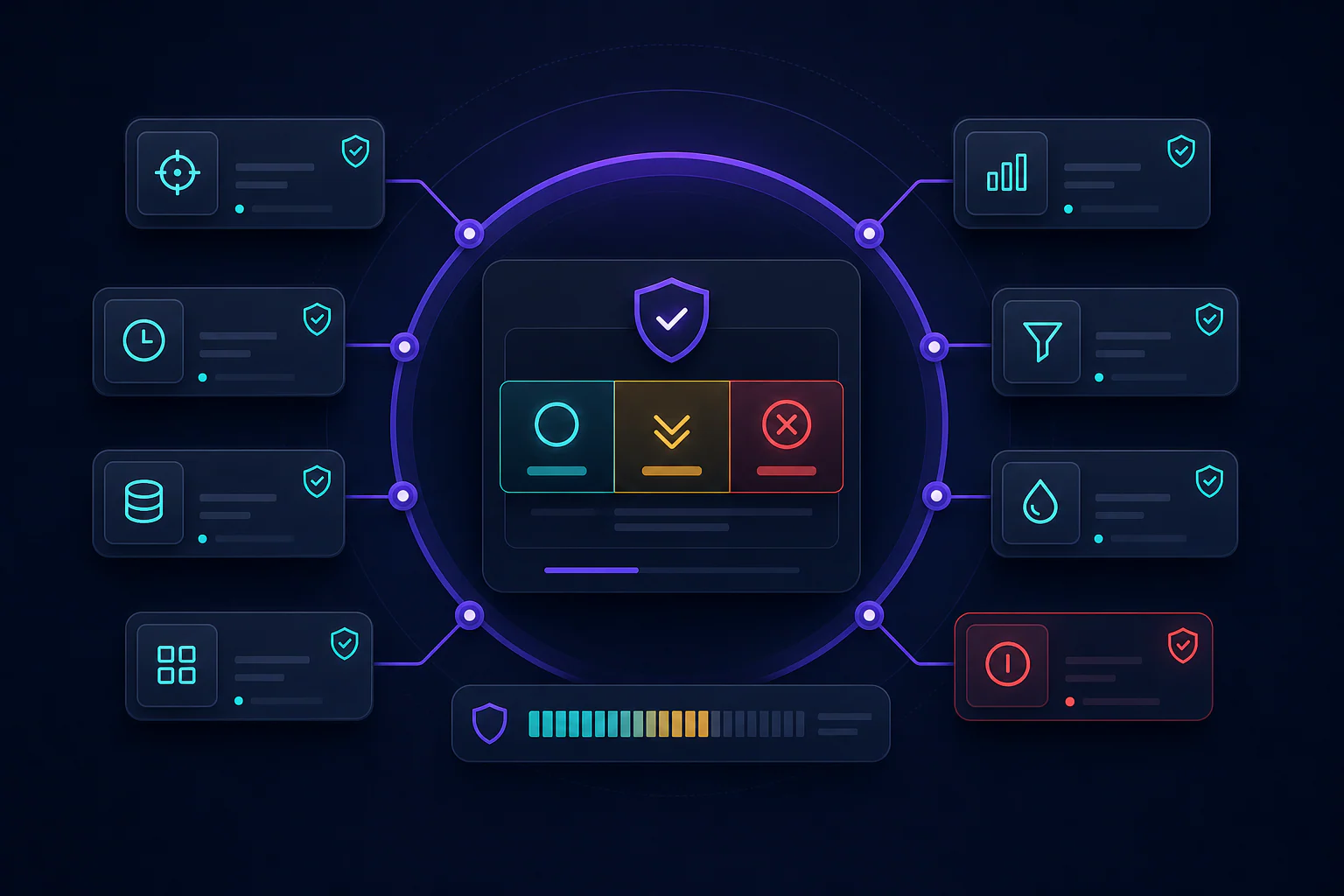 TEMIRIN capital-policy mockup showing stake cap, source and category overrides, confidence context, free-capital percentage, price guard, kill switch, and paper-order checks.
