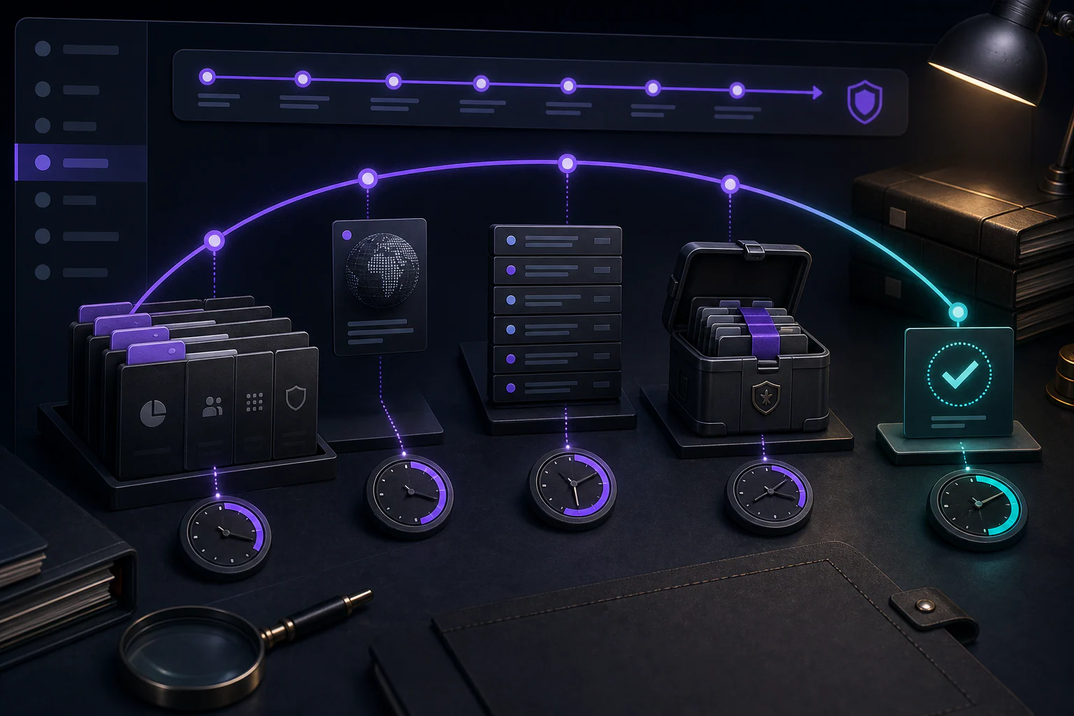 TEMIRIN evidence-audit mockup connecting source records, watched markets, prices, policy, alerts, paper orders, and journal export.