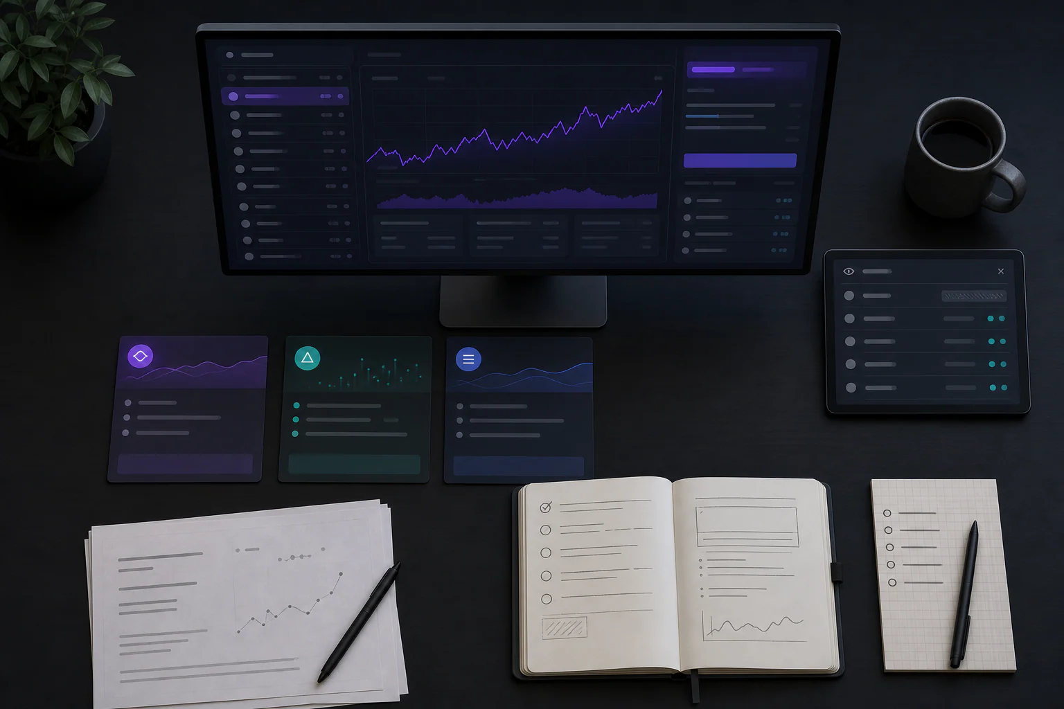 TEMIRIN solo trader workspace mockup with one public wallet, three focused source cards, a market review checklist, and an open journal.